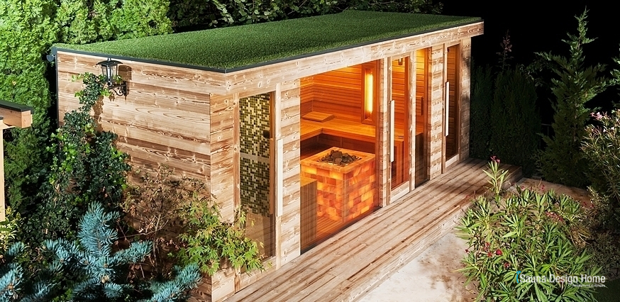 Sauna domeček se  zelení střechou 